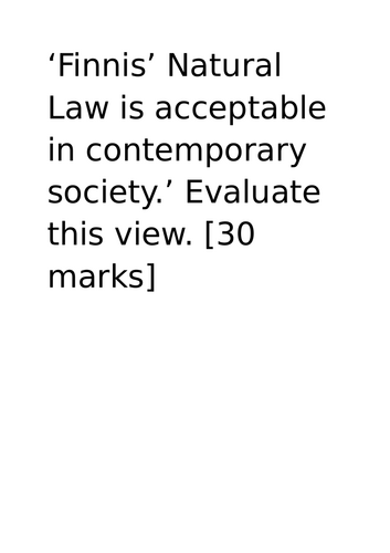 A-Level RS: Finnis 30 Mark Essay + Model + Plan - Eduqas Ethics