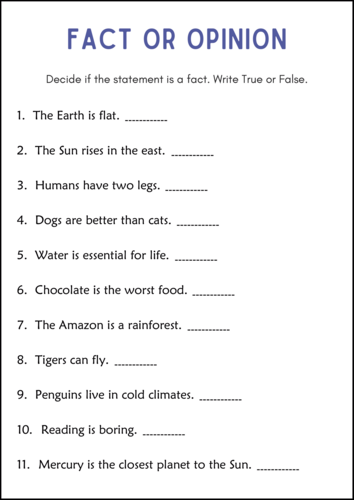 Opinion Writing and Fact or Opinion Worksheets - Fact vs Opinion Activities