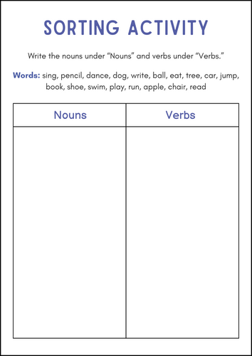 Words as Nouns and Verbs - Nouns and Verbs Grammar Worksheets for Grade 1, 2, 3