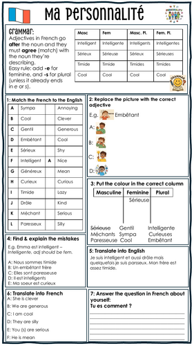 KS3 French - Ma personnalite