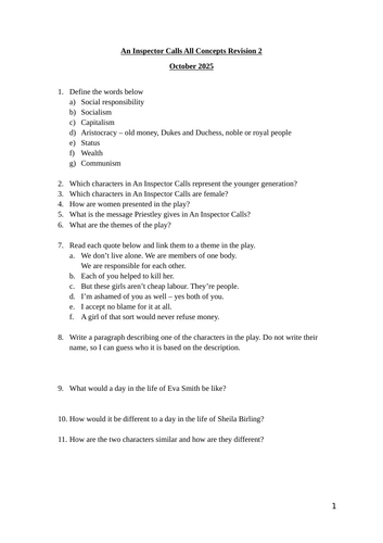 An Inspector Calls Revision Quiz