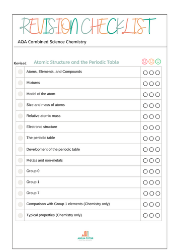 AQA Chemistry revision checklist
