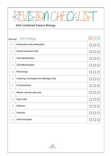 AQA GCSE Biology, Chemistry & Physics Revision Checklists