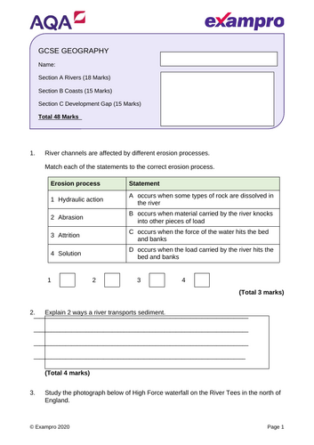 Y11 Geography Mock (Coasts, Rivers and Development)