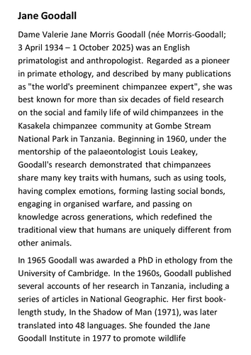 Jane Goodall Handout