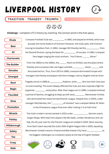 Liverpool FC History:  Directed Reading + Chronology + Timeline