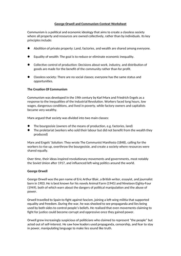 George Orwell and Communism Context Worksheet