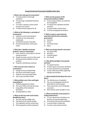 George Orwell and Communism Multiple Choice Quiz