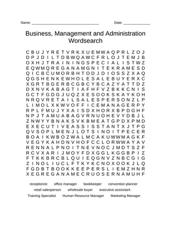 Business, Management and Administration Wordsearch