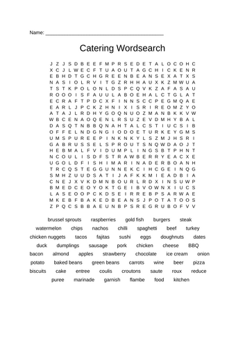 Catering Wordsearch