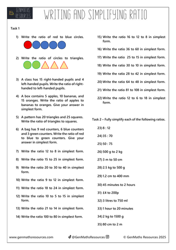 Introduction to Ratio - Maths Foundation GCSE Worksheet