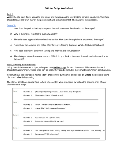 Scriptwriting Cover with Optional Practical Follow-up