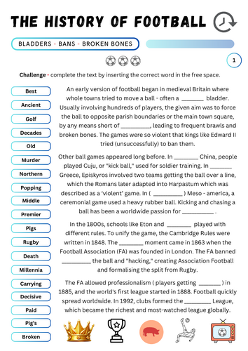 The History of Football - guided reading, chronology + timeline activity.