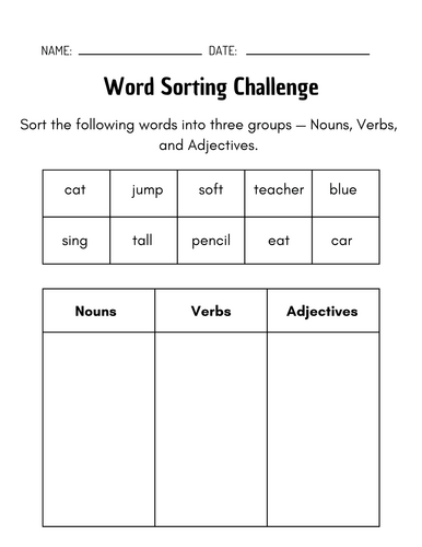 Nouns, Verbs, and Adjectives Worksheets - Grammar Worksheets
