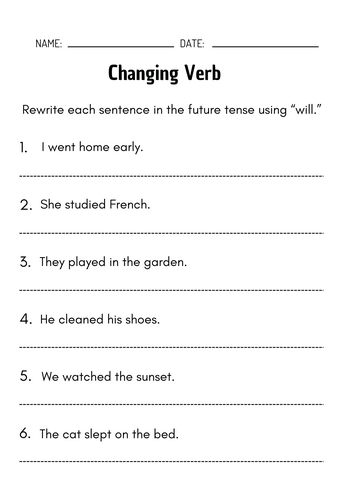 Changing Verb Tenses Worksheet
