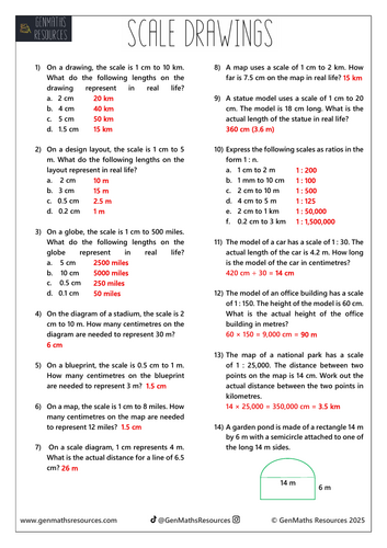 Scale Drawings - Maths GCSE Foundation Worksheet