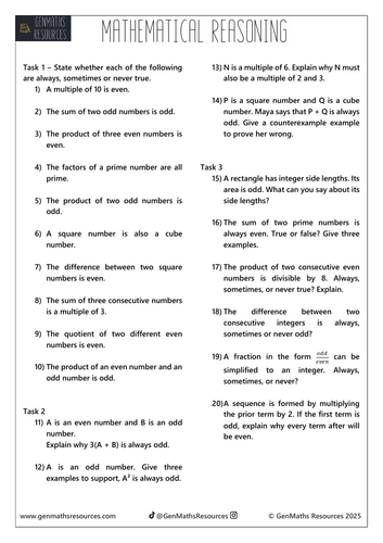 Mathematical Reasoning - Maths GCSE Foundation Worksheet