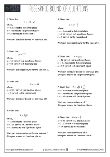 Harder Algebraic Bound Calculations - Maths Higher GCSE Worksheet