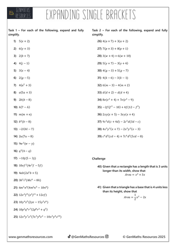 Expanding Single Brackets - Maths Foundation GCSE Worksheet