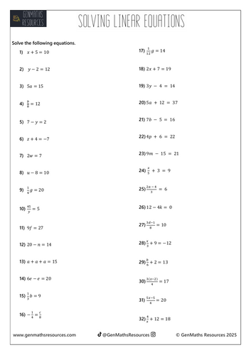 Solving Linear Equations - Maths Foundation GCSE Worksheet