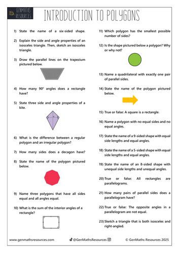 Introduction to Polygons - Maths Foundation GCSE Worksheet