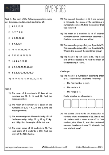 Averages - Maths Foundation GCSE Worksheet