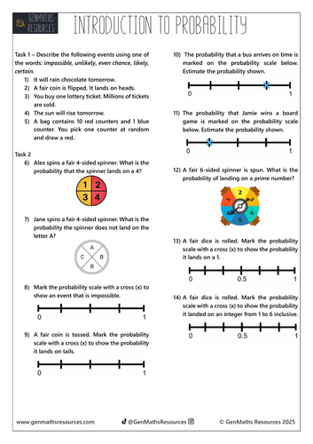 Introduction to Probability - Maths Foundation GCSE Worksheet