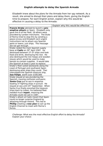 AQA 8145 2027 HE Spanish Armada - L2: Spanish and English plans for the Armada.