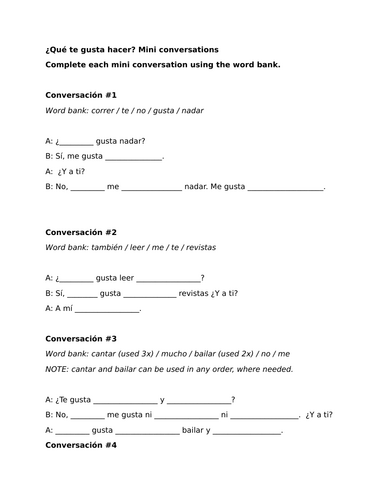 ¿Qué te gusta hacer? Mini conversations