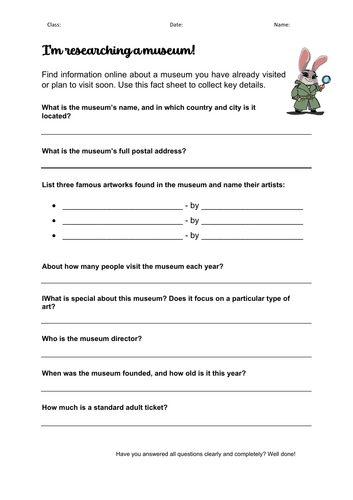 KS3 Art | Museum Research Worksheet (Printable PDF)