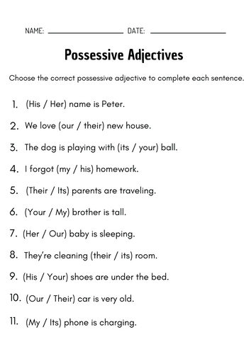 Possessive Adjectives Grammar Worksheets - Possessive Adjectives
