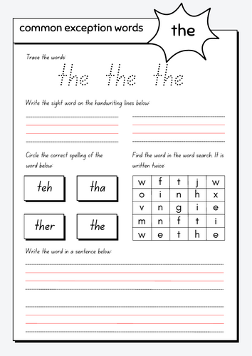 Year 1 Common Exception Word Practice