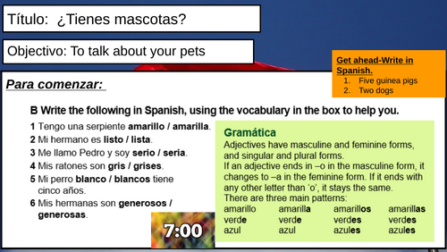 KS3 Spanish Year 7 – ¿Tienes mascotas? | Pets & Animals Lesson