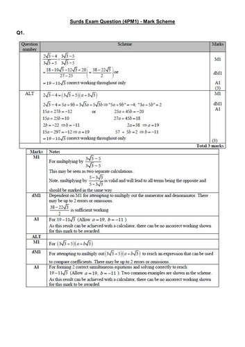 Surds Exam Qs (Edexcel IGCSE Further Maths)
