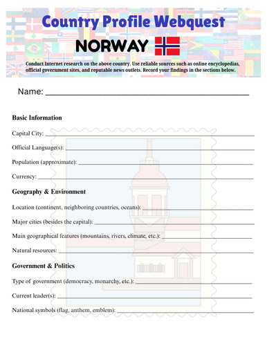 Country Profiles: Norway Webquest Worksheet