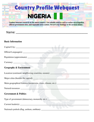 Country Profiles: Nigeria Webquest Worksheet