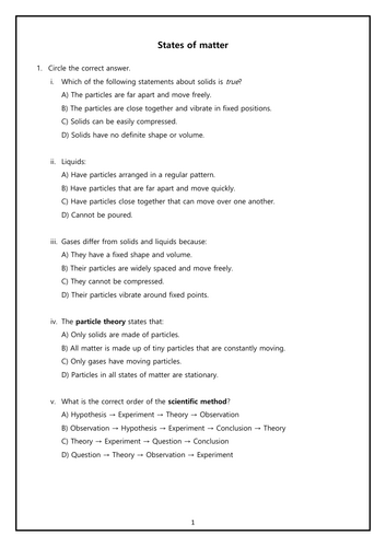 States of matter exercises KS3
