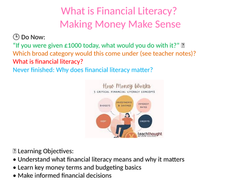 PSHE - What is Financial Literacy - Making Money Make Sense