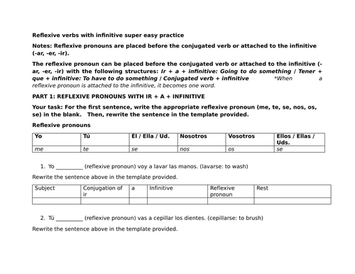 Reflexive verbs with infinitive super easy practice