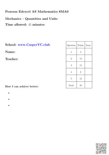 Edexcel 8MA0 - Unit Tests (Pure + Mechanics + Statistics)