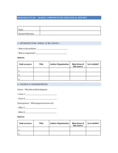 Research Plan Template for IGCSE Global Perspectives Individual Report