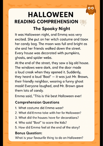Halloween Reading Comprehension Passage with Questions