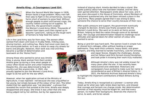 Amelia King - Black History Month - first black land girl in land army WW2