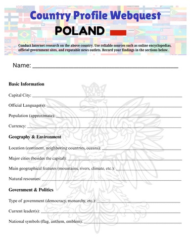 Country Profiles: Poland Webquest Worksheet