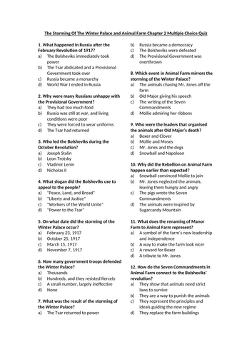 Animal Farm - The Storming Of The Winter Palace and Chapter 2 Multiple Choice Quiz