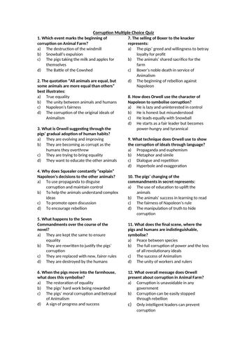 Animal Farm - Corruption Multiple Choice Quiz