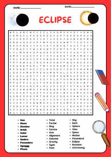 Eclipse Word Search Puzzle Worksheet Activity