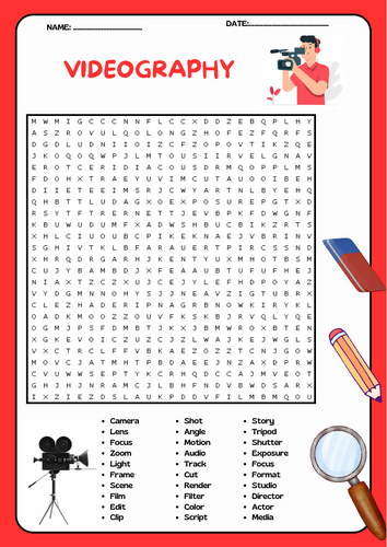 Videography Word Search Puzzle Worksheet Activity