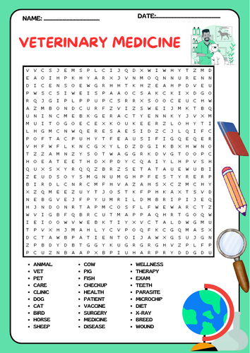 veterinary medicine word search puzzle worksheet activity