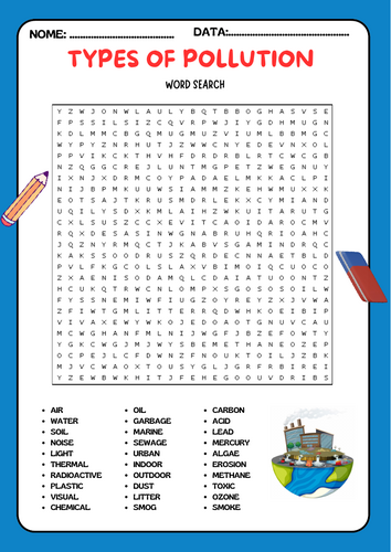 Types of Pollution” Word Search Puzzle Worksheet Activity
